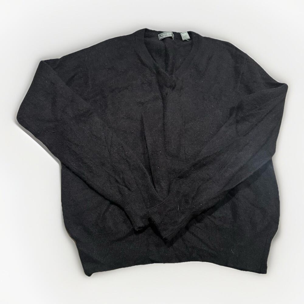 Lord & Taylor Cashmere Sweater And Wool Size Large Black Long Sleeve V-Neck